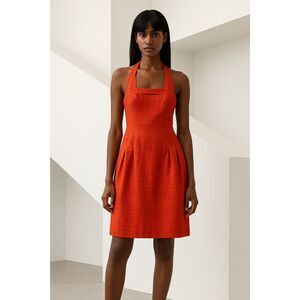 Lida Baday Poplin Fit and Flare Dress in Warm Red 6